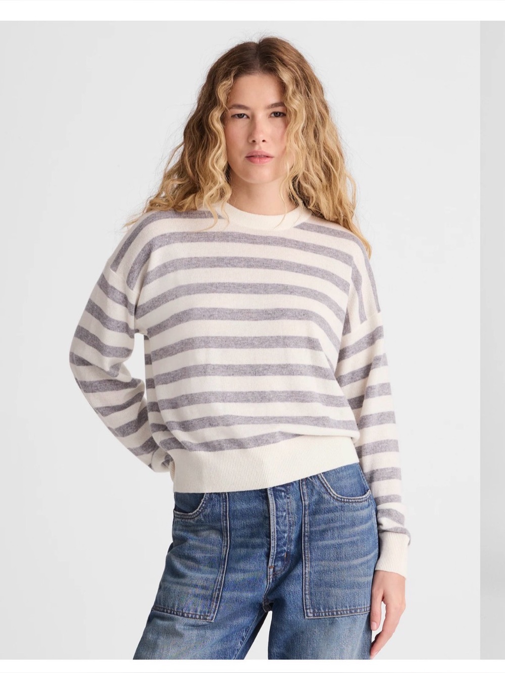 Madewell Cashmere Crewneck sweater in XXS Ivory Heather Grey Stripe